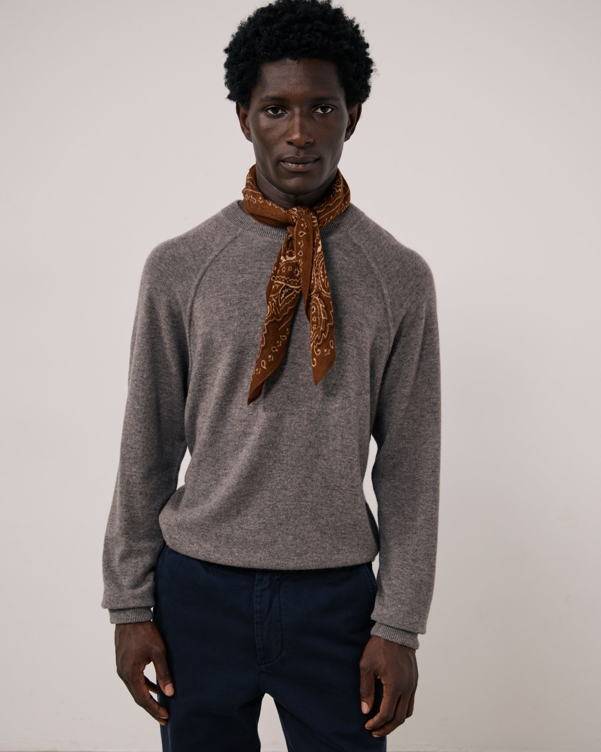 Echarpe Homme en Laine imprimée Paisley Marron Bandana