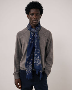 Echarpe Homme en Laine imprimée Paisley Bleu Marine Bandana