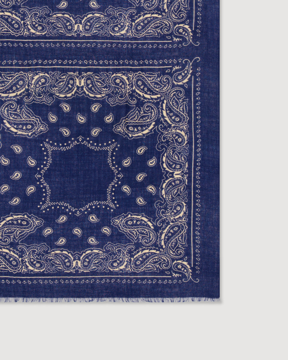 Echarpe Homme en Laine imprimée Paisley Bleu Marine Bandana - Image 3