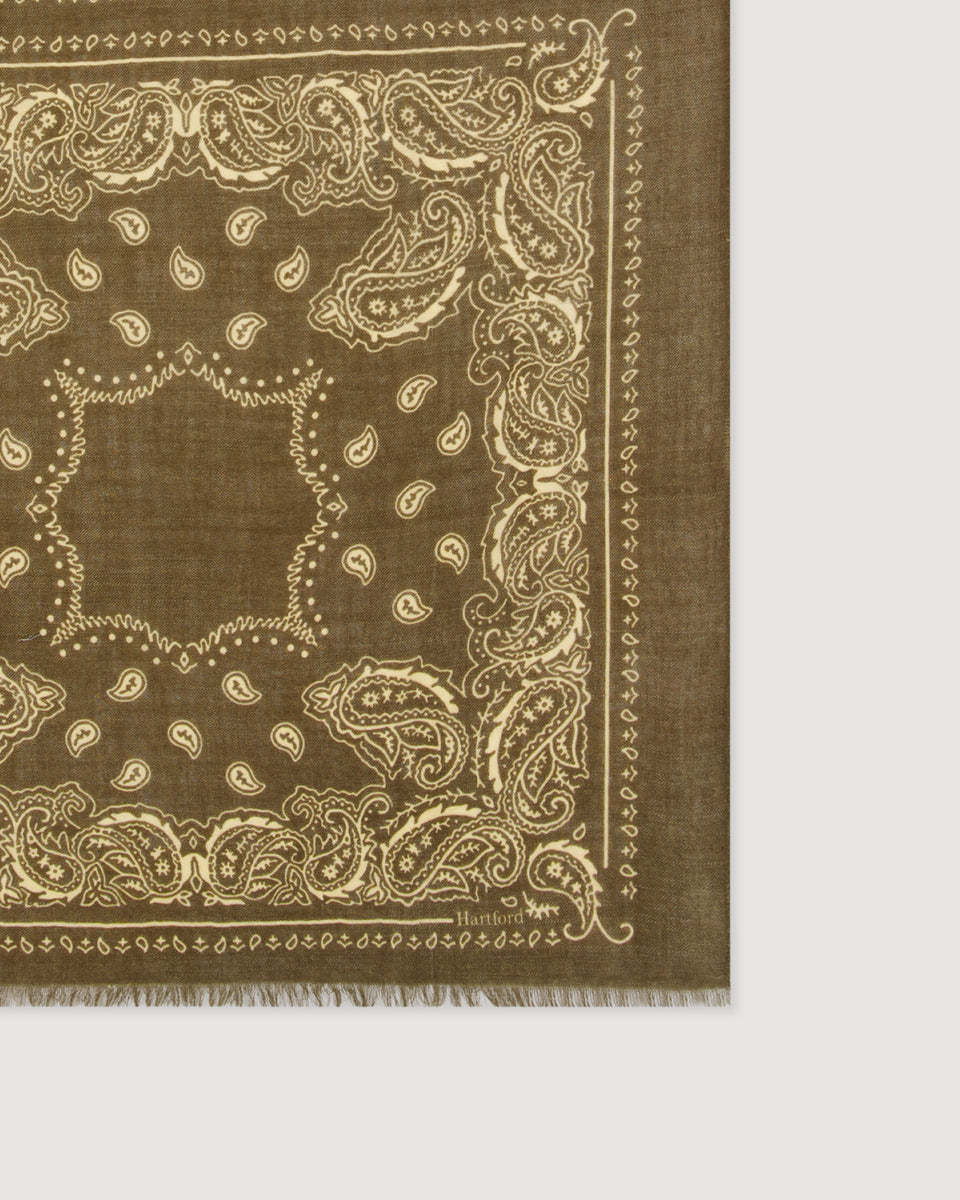 Echarpe Homme en Laine imprimée Paisley Vert Camo Bandana - Image 3