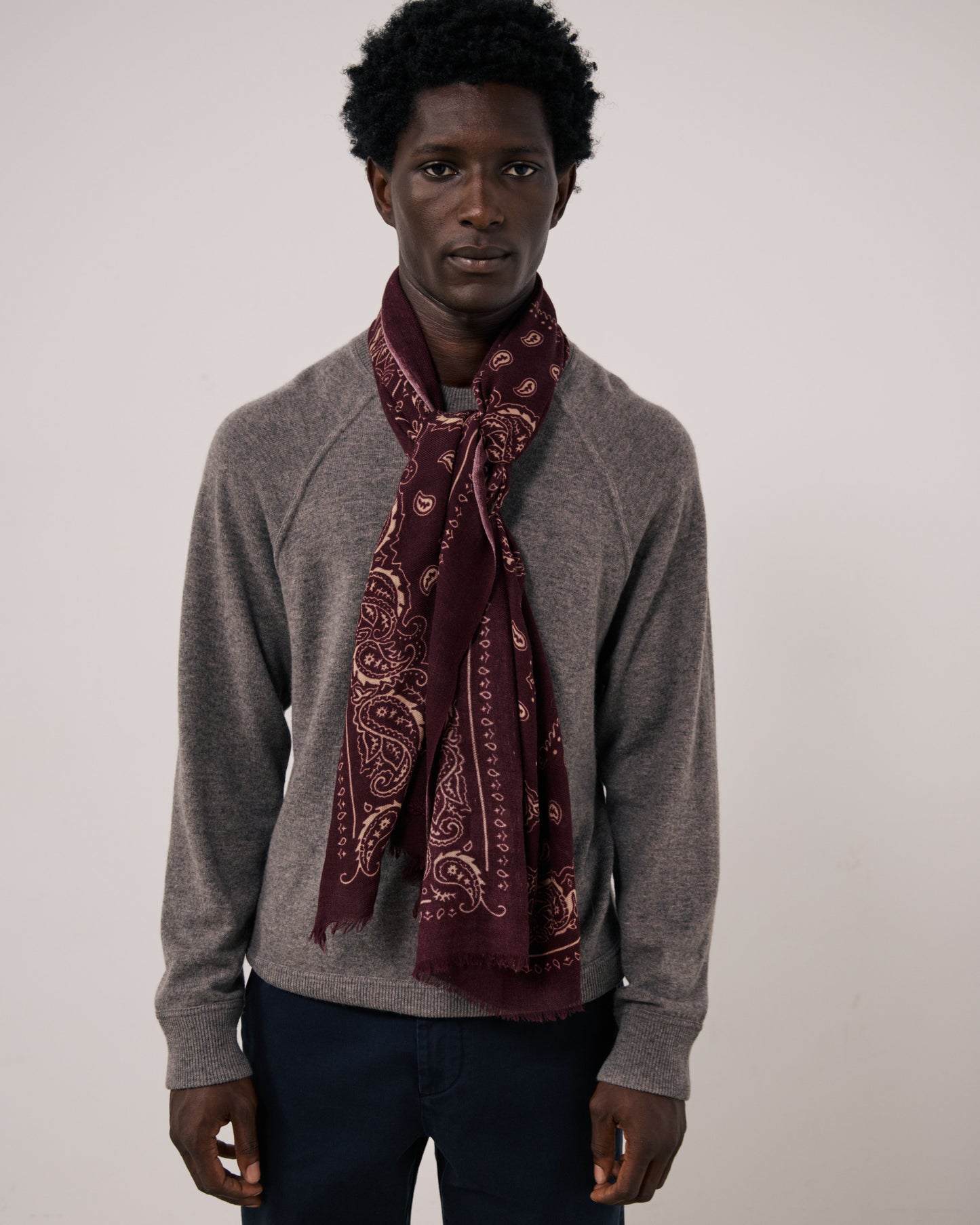 Echarpe Homme en Laine imprimée Paisley Bordeaux Bandana