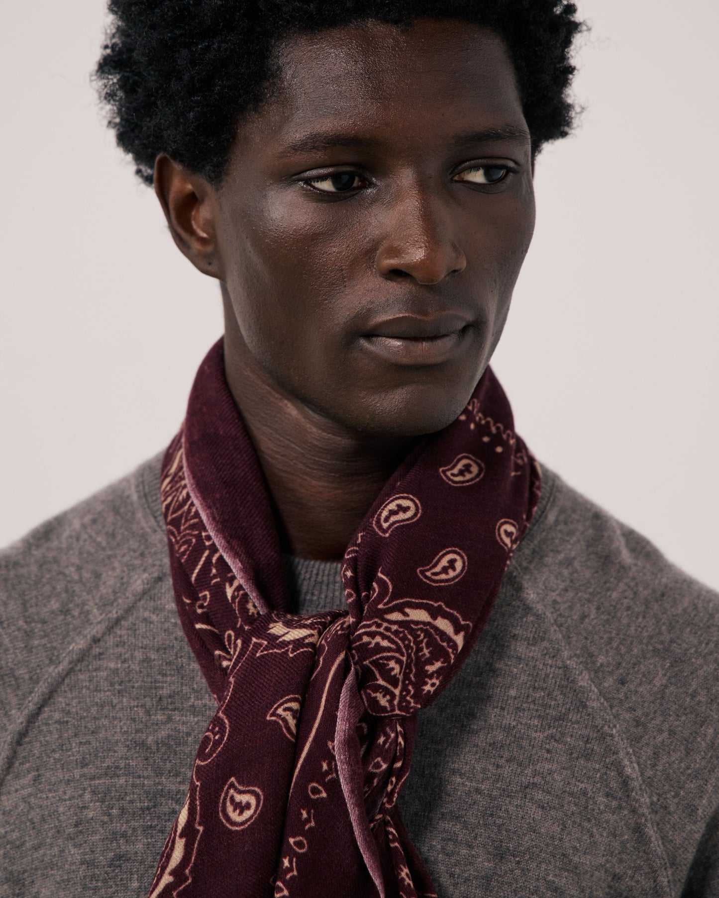 Echarpe Homme en Laine imprimée Paisley Bordeaux Bandana