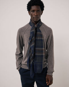 Echarpe Homme en Laine à Carreaux Tartan Bleu & Gris