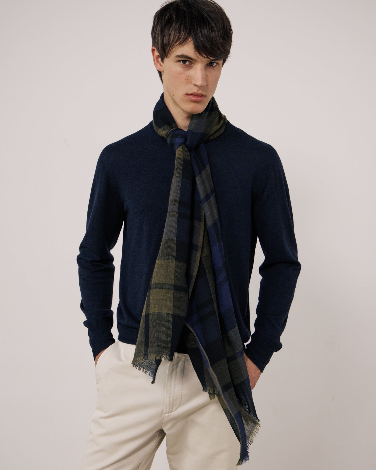 Echarpe Homme en Laine à Carreaux Tartan Bleu & Vert Tartan