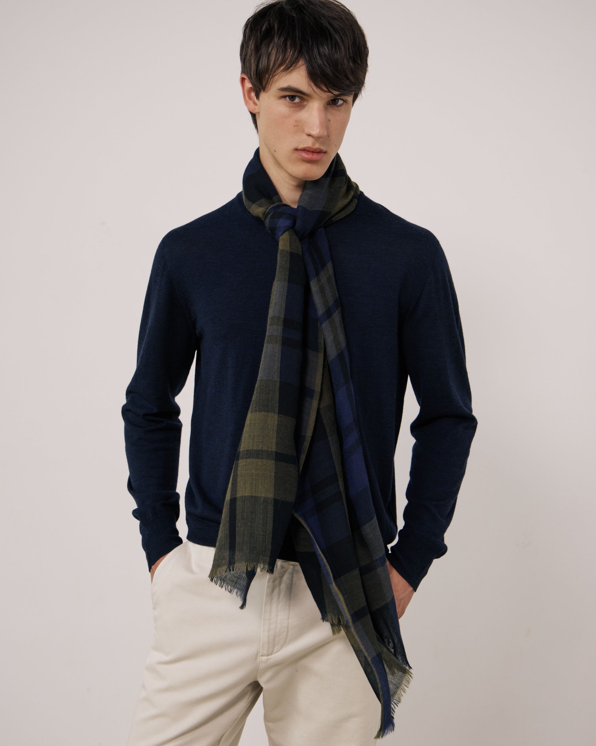 Echarpe Homme en Laine à Carreaux Tartan Bleu & Vert Tartan