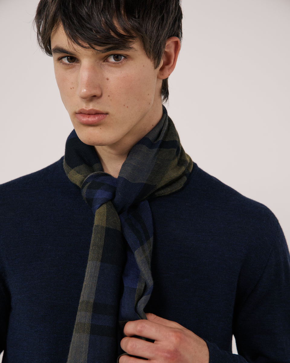 Echarpe Homme en Laine à Carreaux Tartan Bleu & Vert Tartan - Image 2