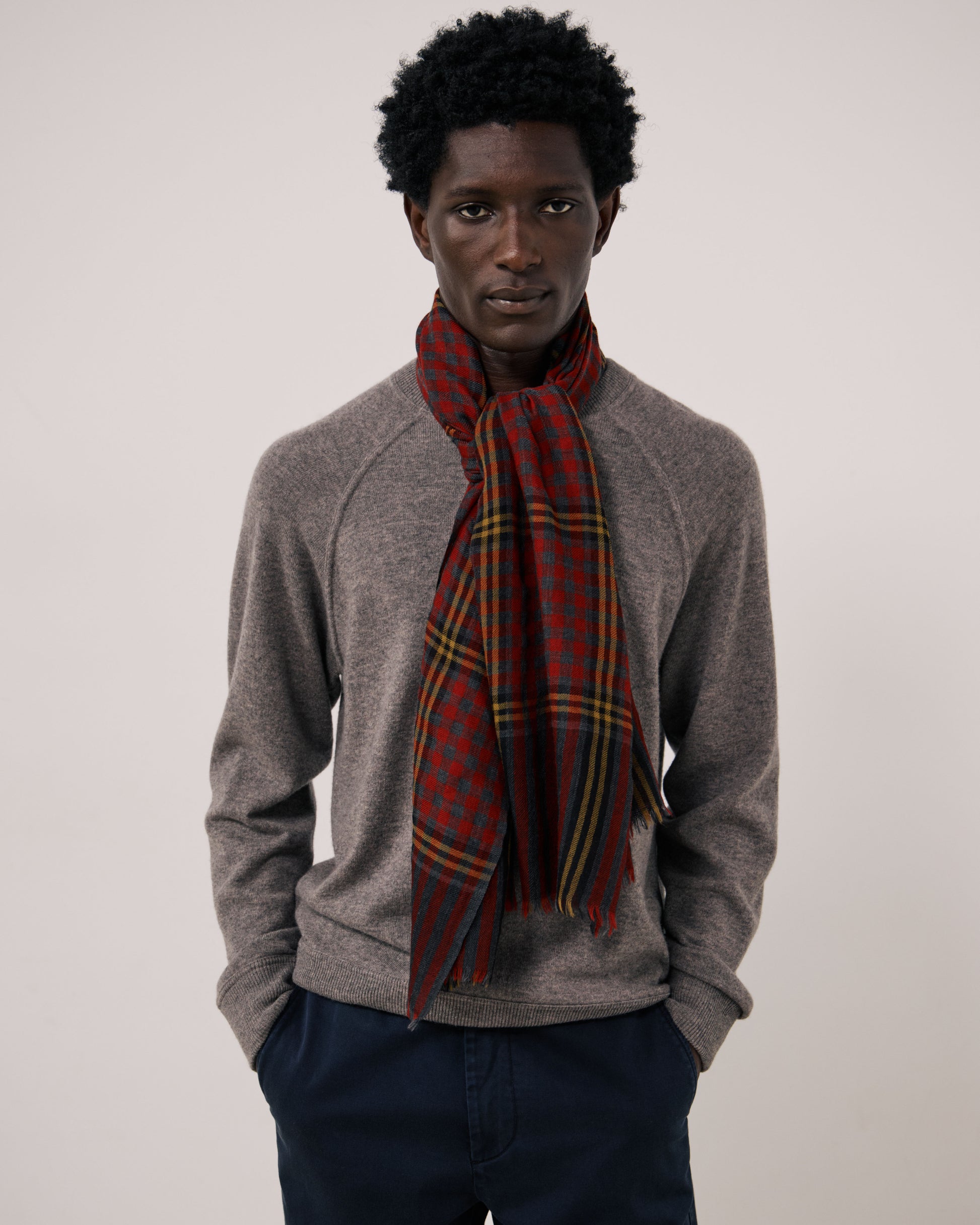 Echarpe Homme en Laine à Carreaux Tartan Rouge Tartan