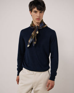 Echarpe Homme en Laine imprimée Géométrique Bleu Bandana