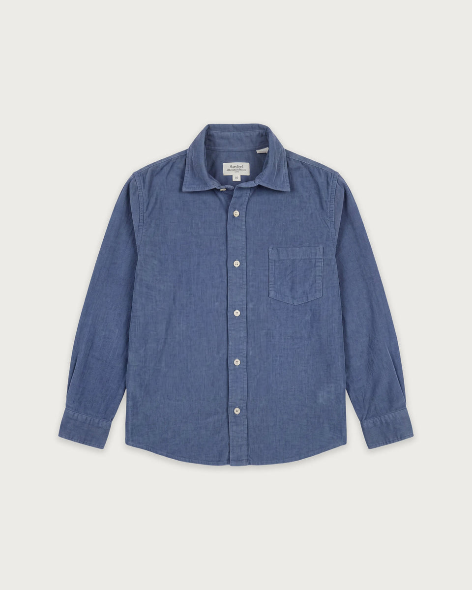 Chemise Garçon en Velours Côtelé Fin Bleu Cobalt Paul - Image principale