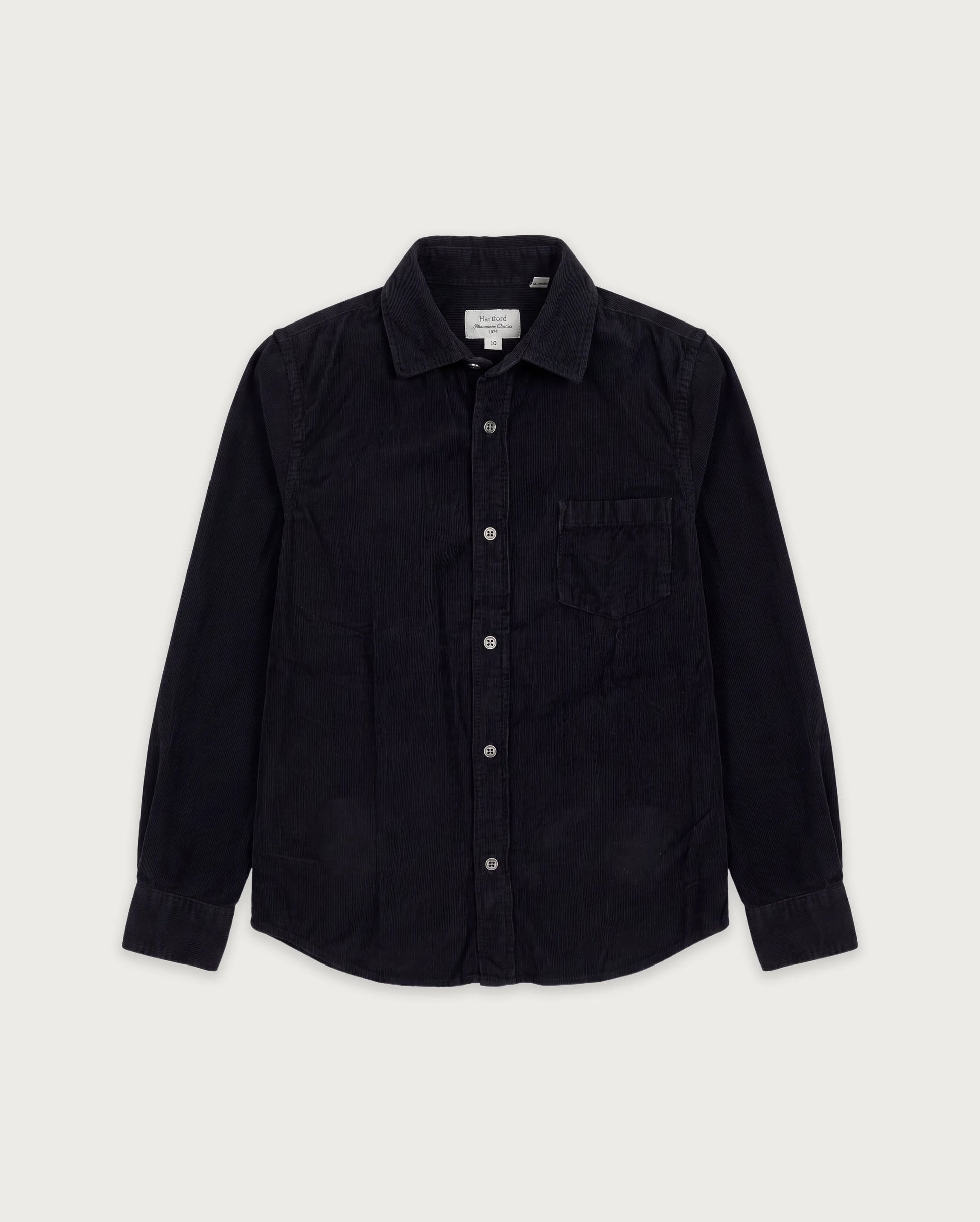 Chemise Garçon en Velours Côtelé Fin Bleu Marine Paul