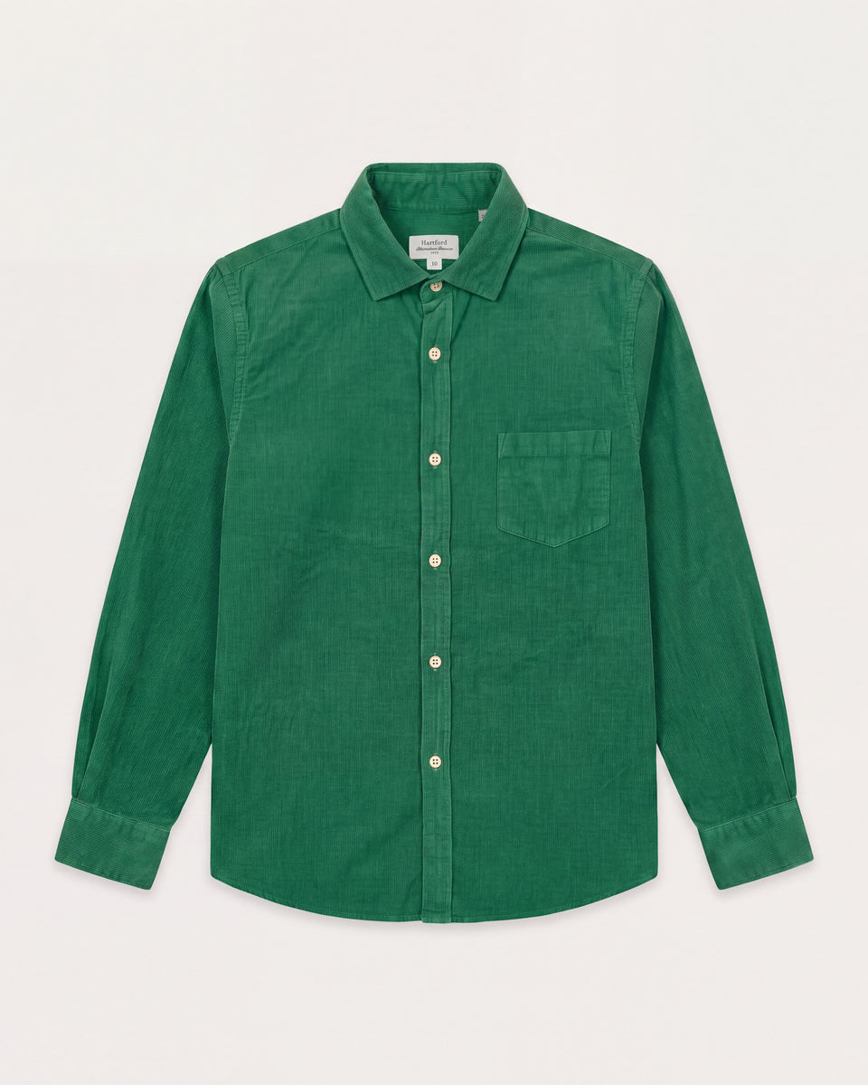 Chemise Garçon en Velours Côtelé Fin Vert Paul - Image principale