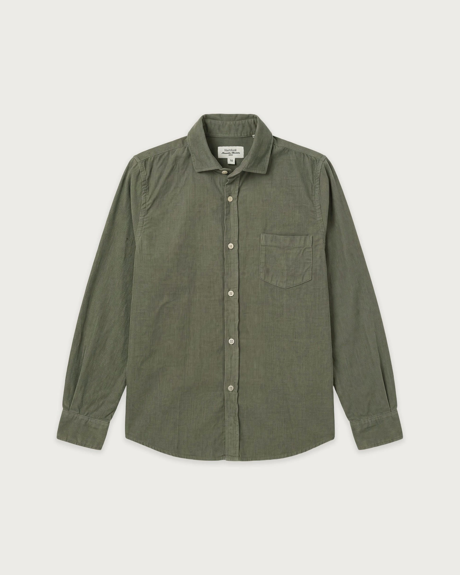Chemise Garçon en Velours Côtelé Fin Vert Militaire Paul