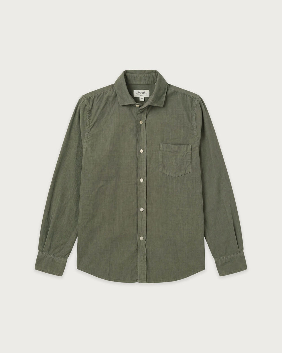 Chemise Garçon en Velours Côtelé Fin Vert Militaire Paul - Image principale