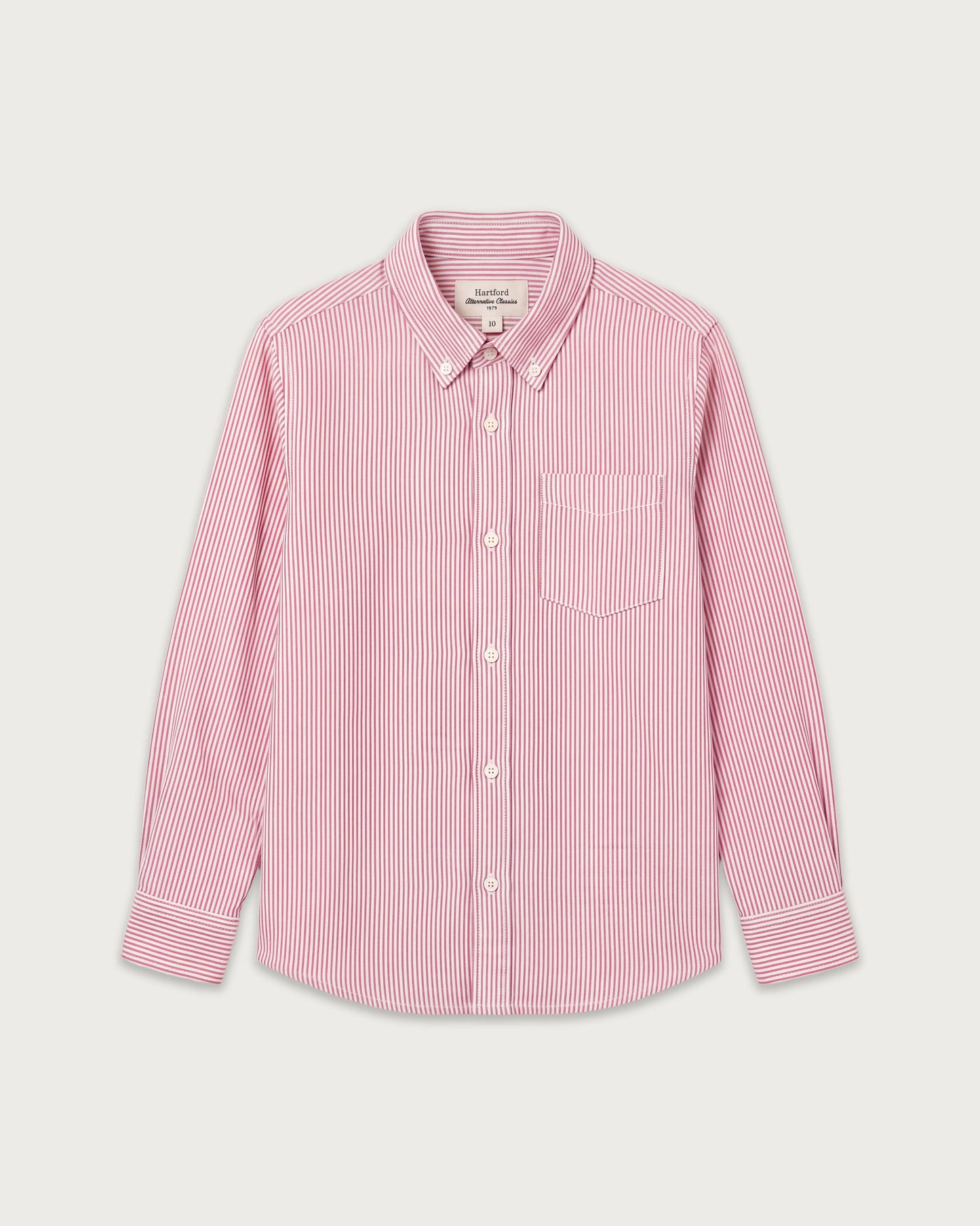 Chemise Garçon en Oxford Brossé à Rayures Rouge Pitt
