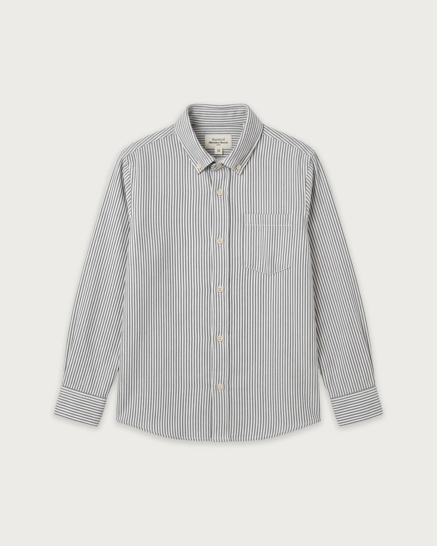 Chemise Garçon en Oxford Brossé à Rayures Vert Pitt