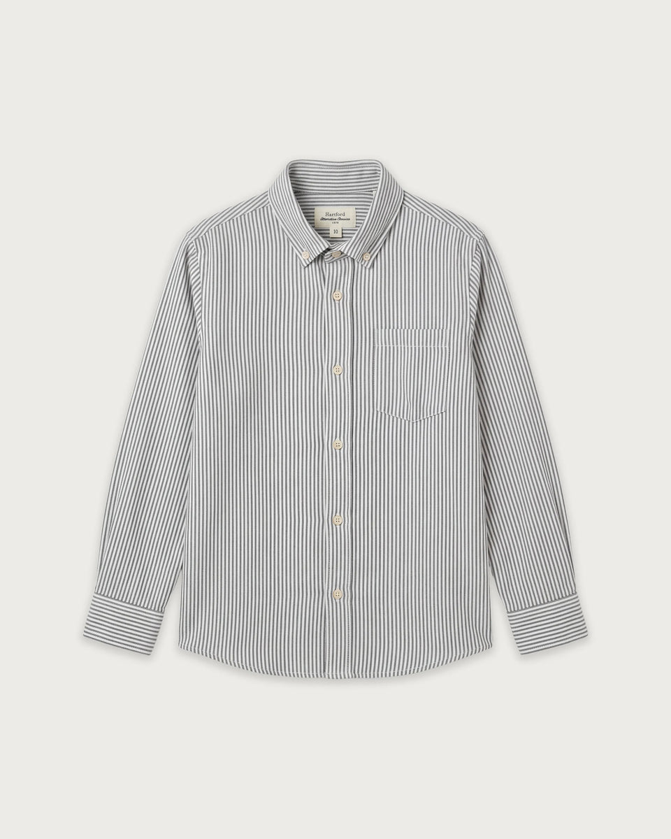 Chemise Garçon en Oxford Brossé à Rayures Vert Pitt - Image principale
