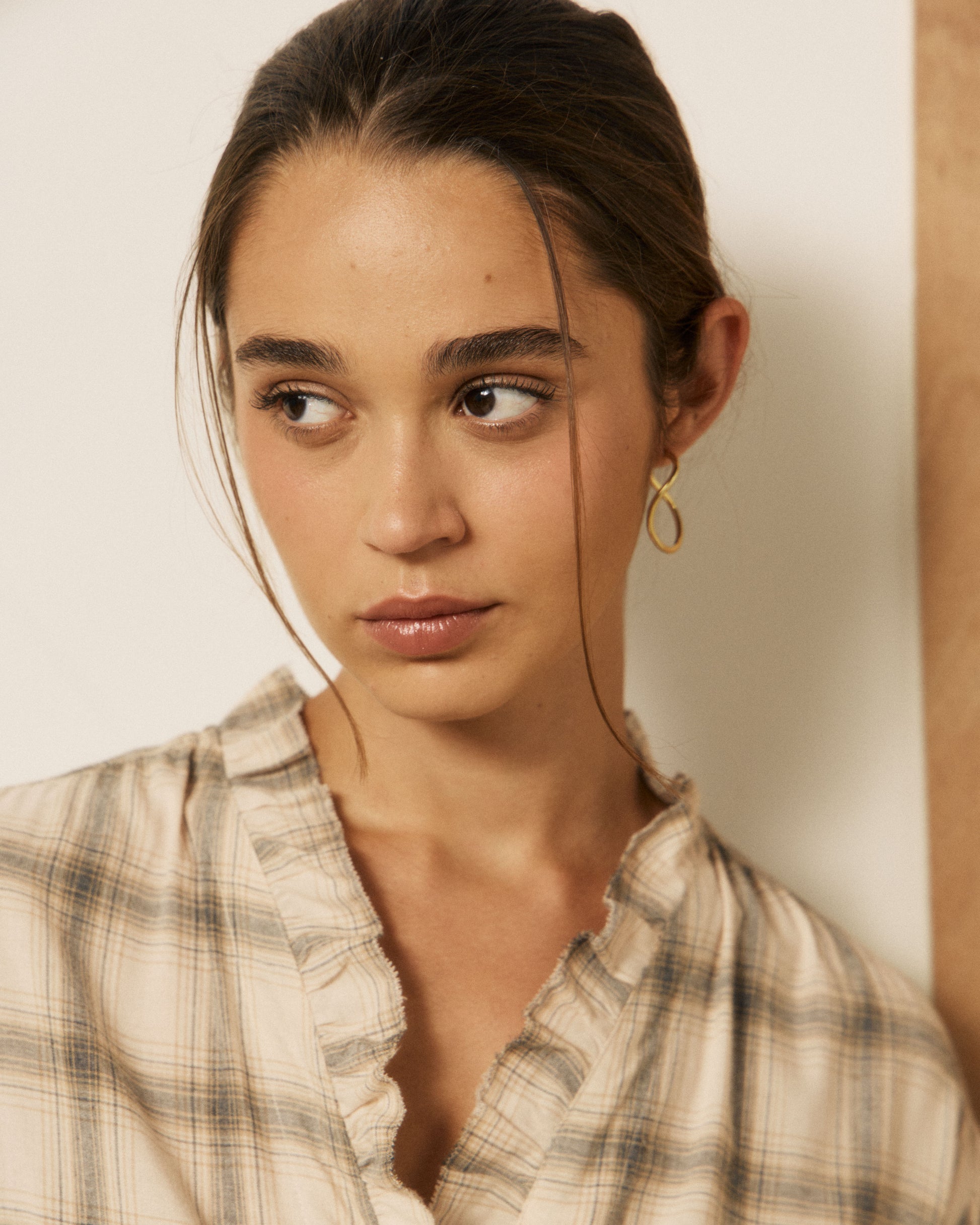 Chemise Femme en Viscose à Carreaux Beige & Gris Carmela