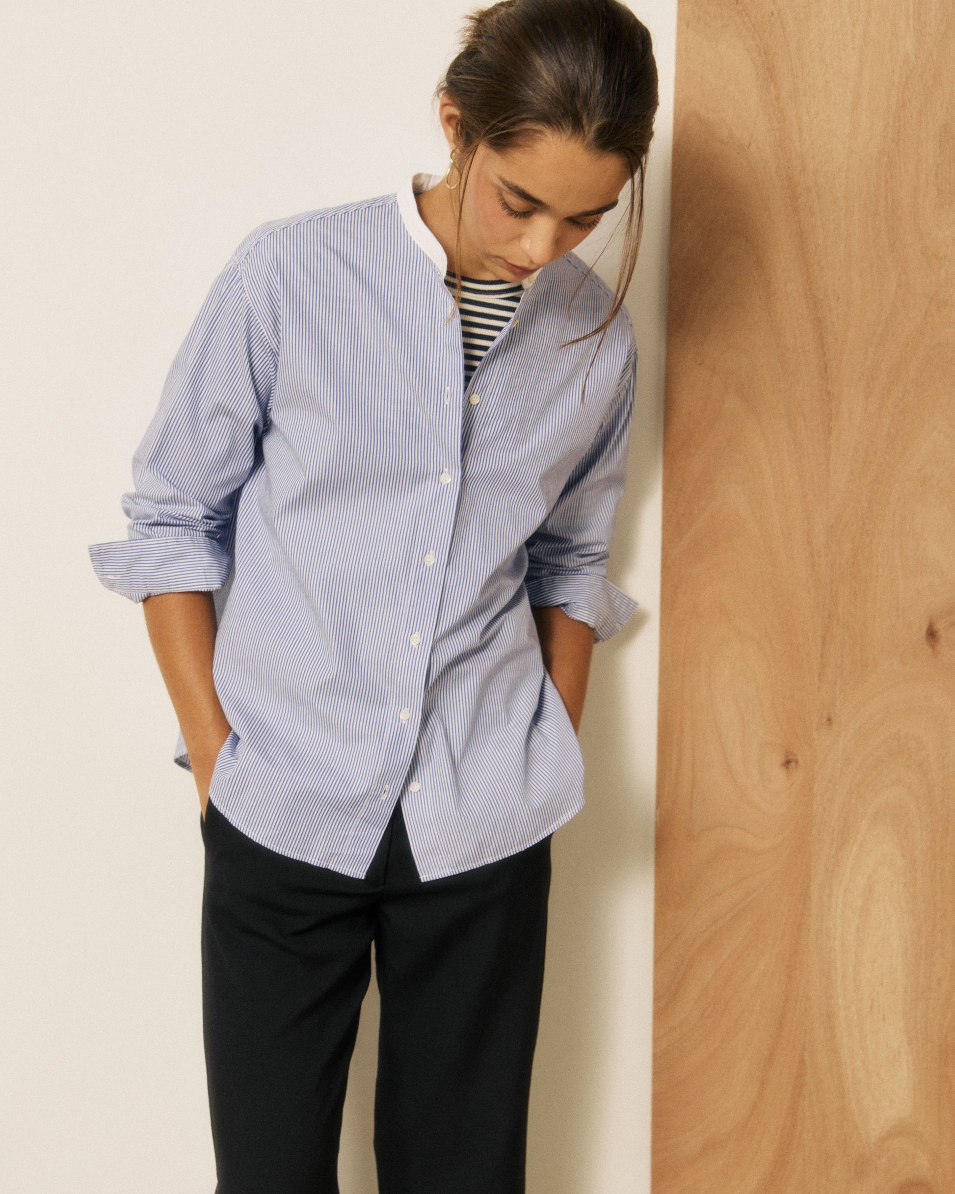 Chemise Femme en Coton à Rayures Bleu Challenge