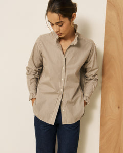 Chemise Femme en Coton à Rayures Marron Chana