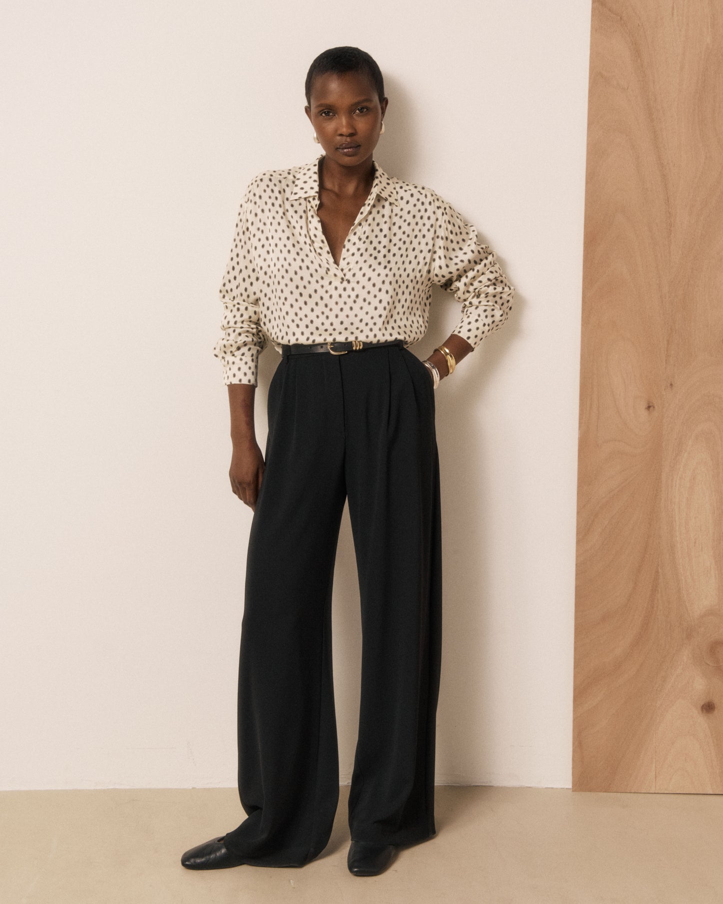 Blouse Femme en Viscose à Pois Blanc & Noir Chorus