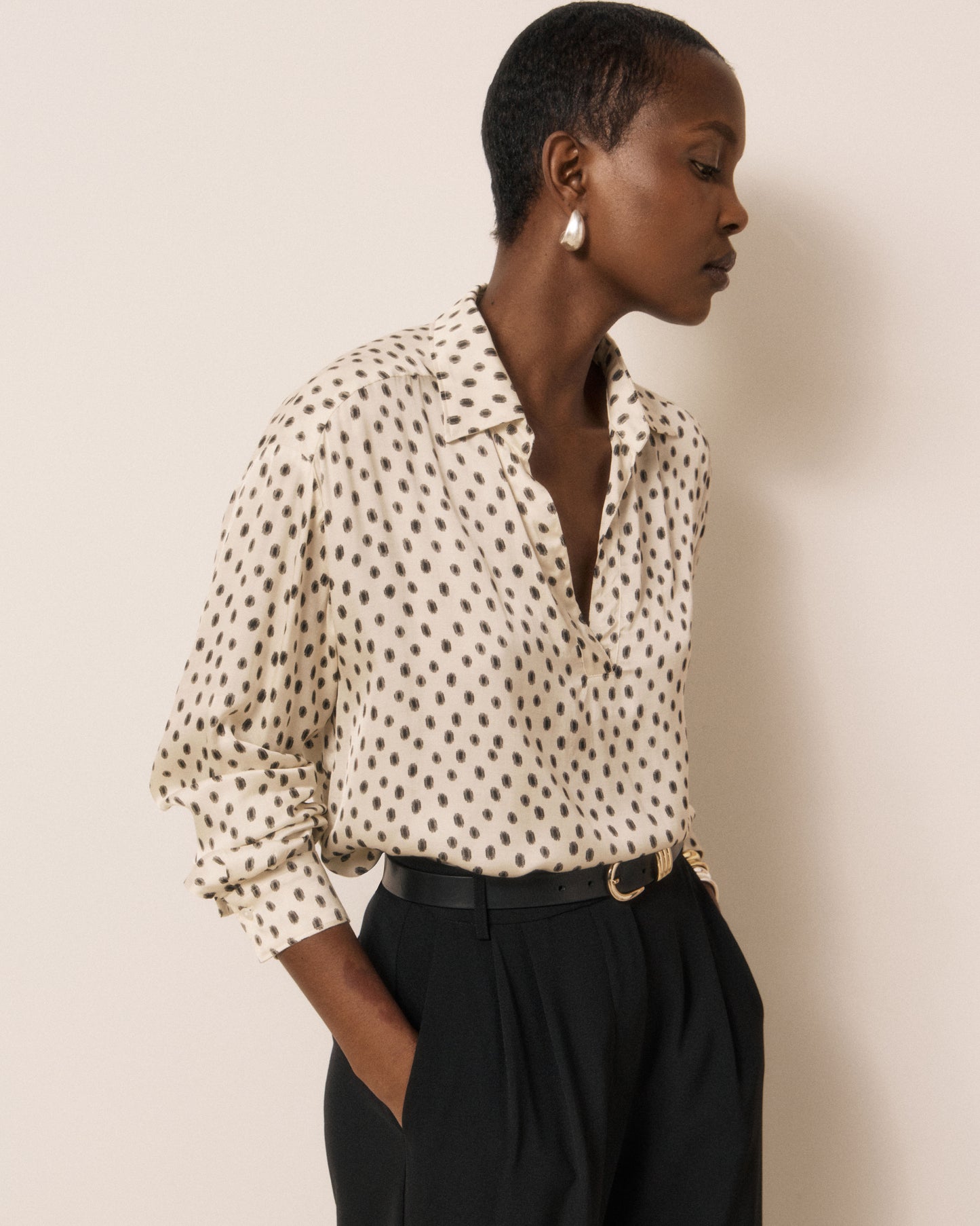 Blouse Femme en Viscose à Pois Blanc & Noir Chorus
