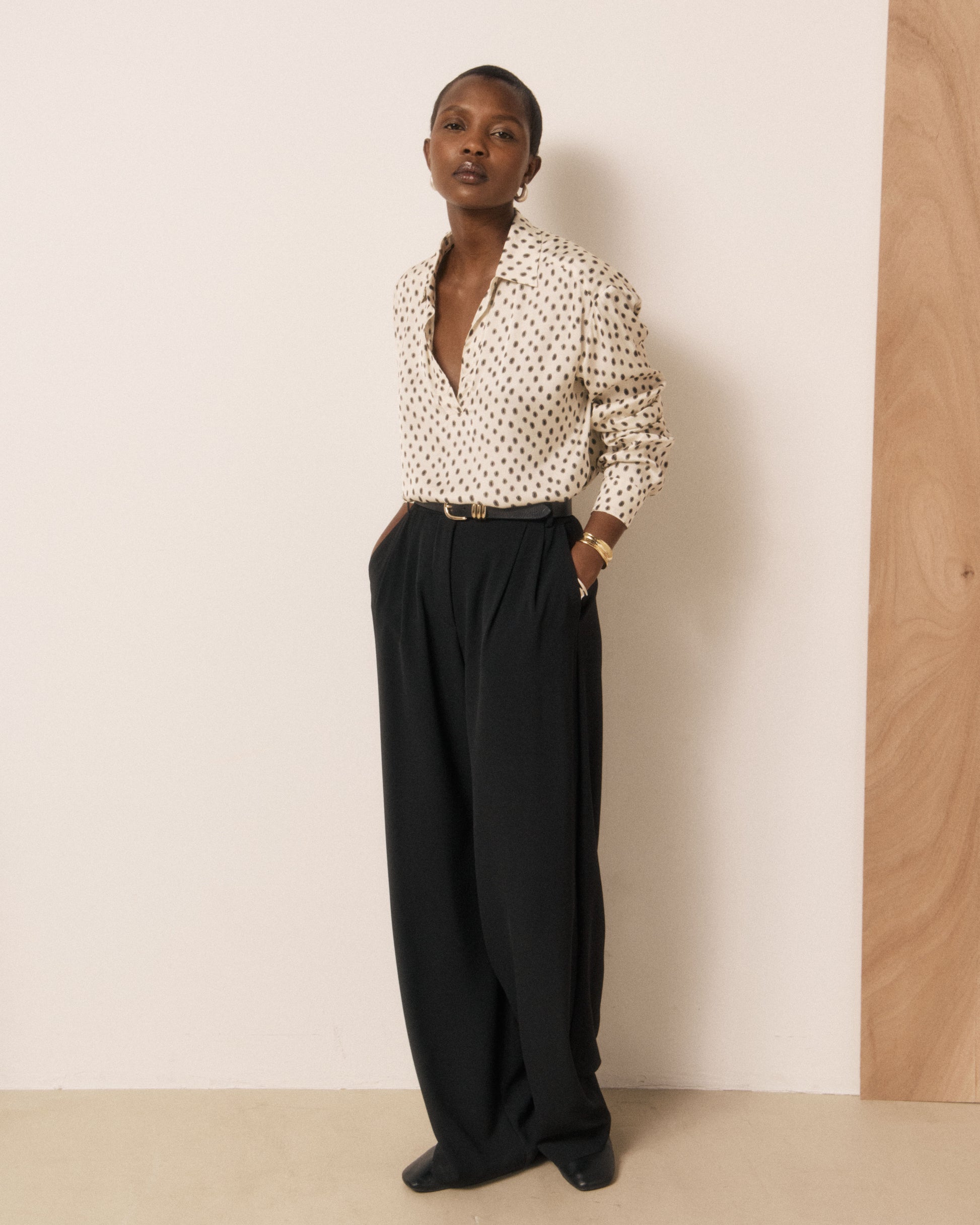 Blouse Femme en Viscose à Pois Blanc & Noir Chorus