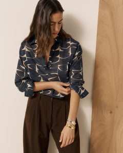 Blouse Femme en Coton imprimé Feuilles Bleu Nuit Chorus