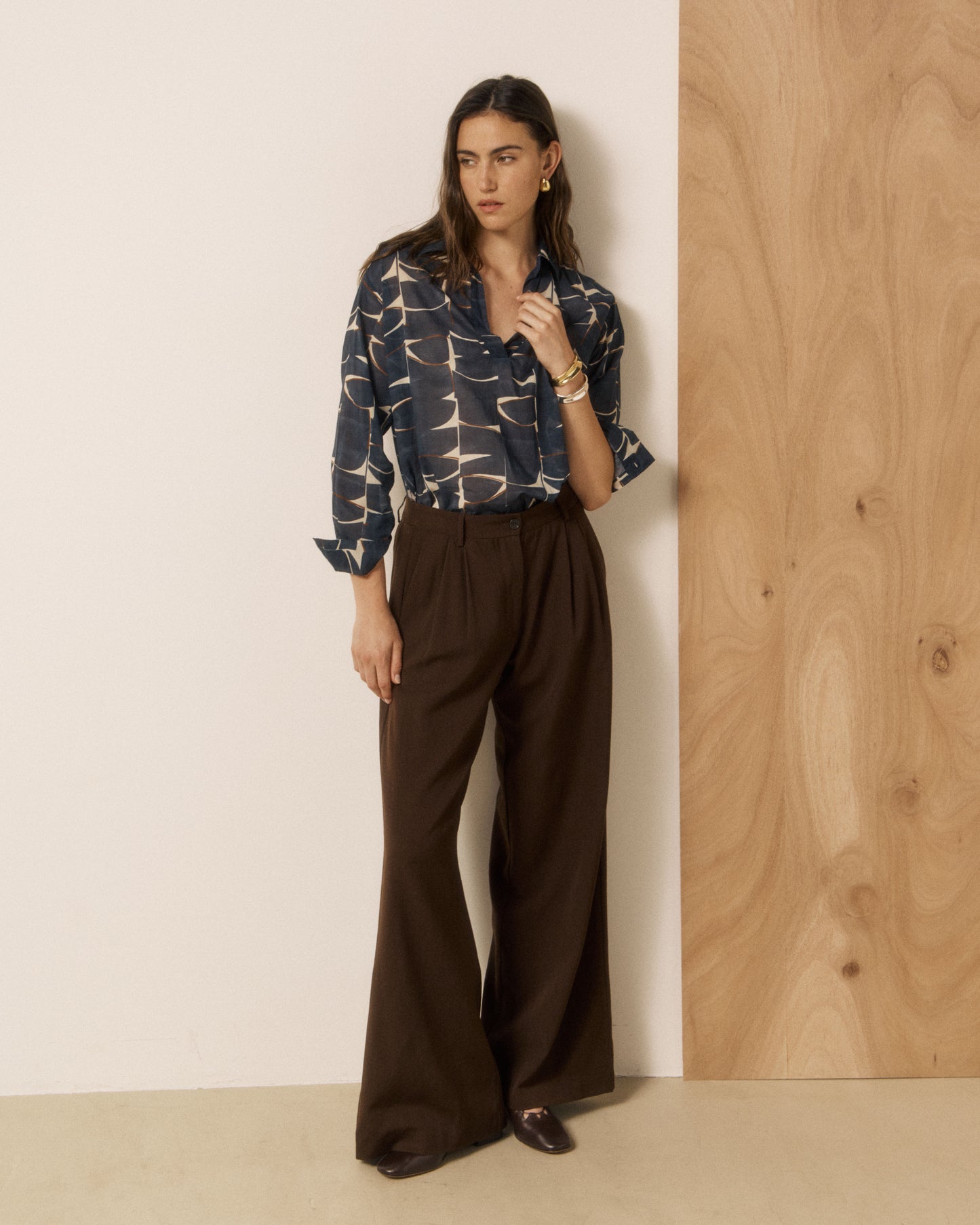 Blouse Femme en Coton imprimé Feuilles Bleu Nuit Chorus