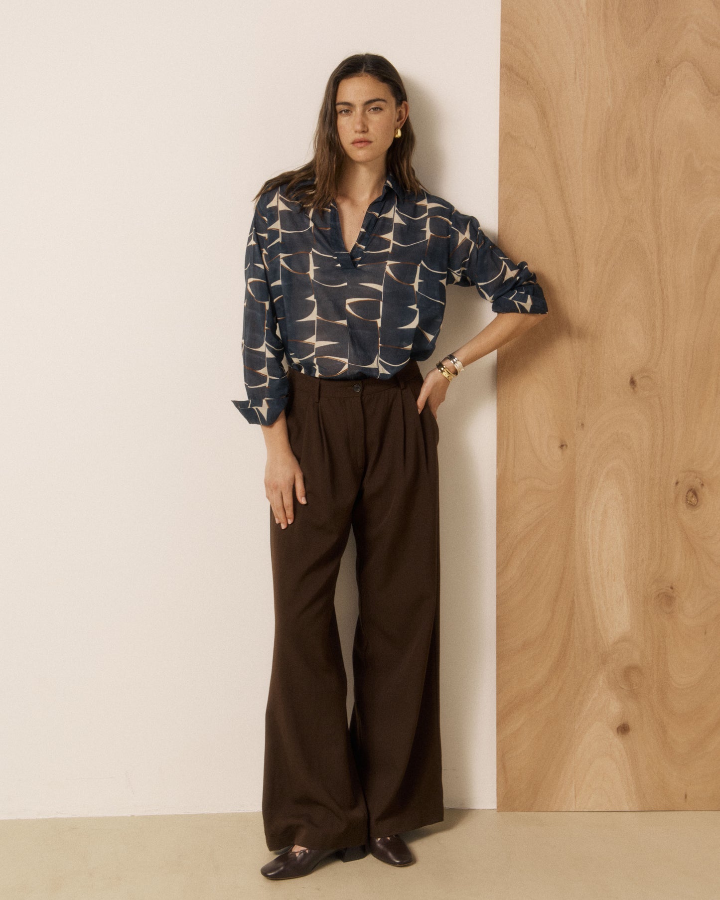 Blouse Femme en Coton imprimé Feuilles Bleu Nuit Chorus