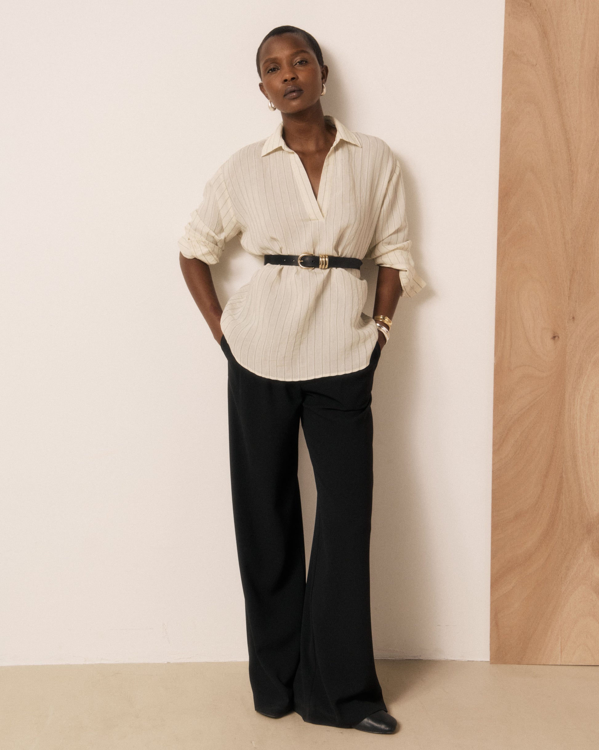 Blouse Femme en Viscose à Rayures Blanc & Noir Chorus