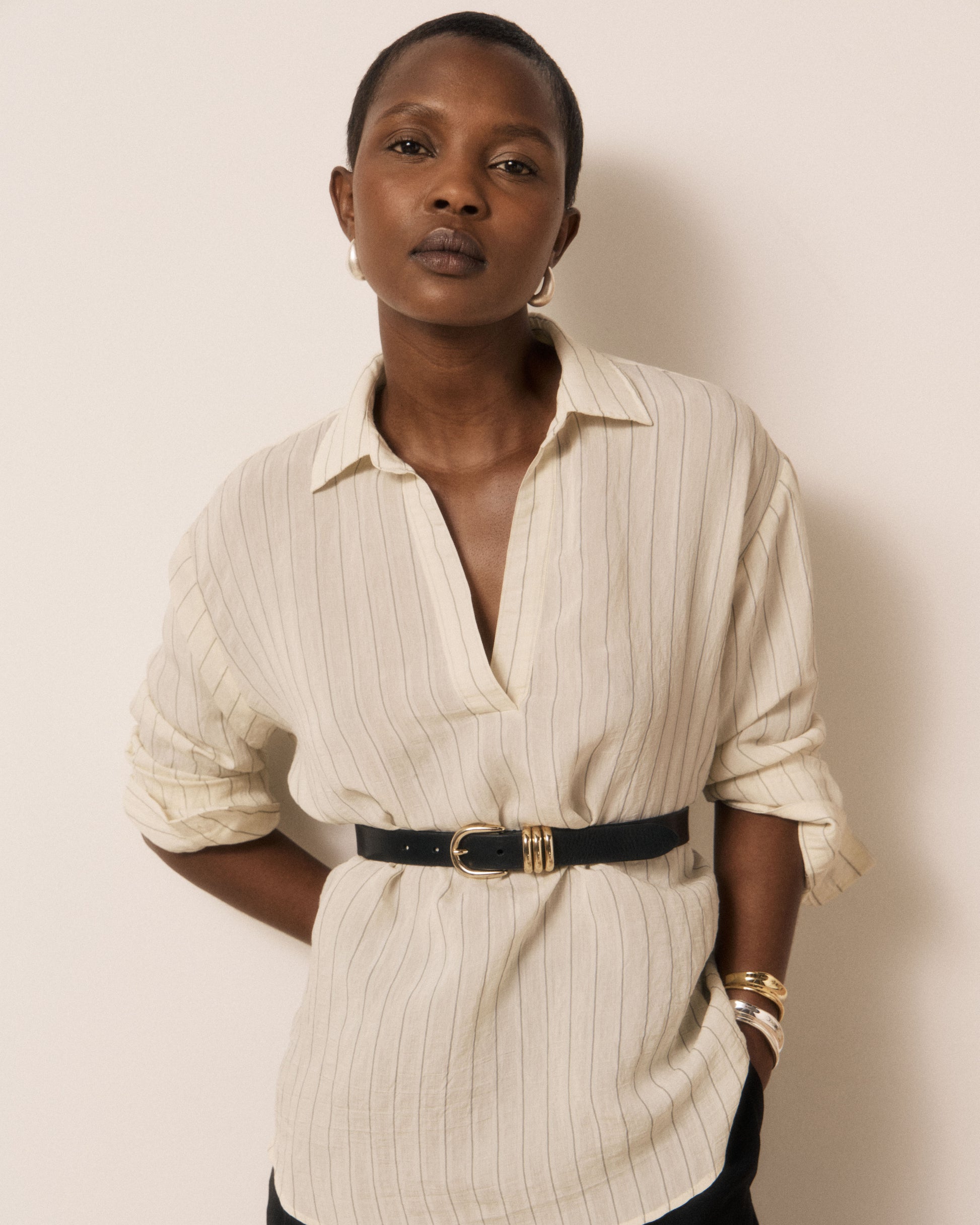 Blouse Femme en Viscose à Rayures Blanc & Noir Chorus