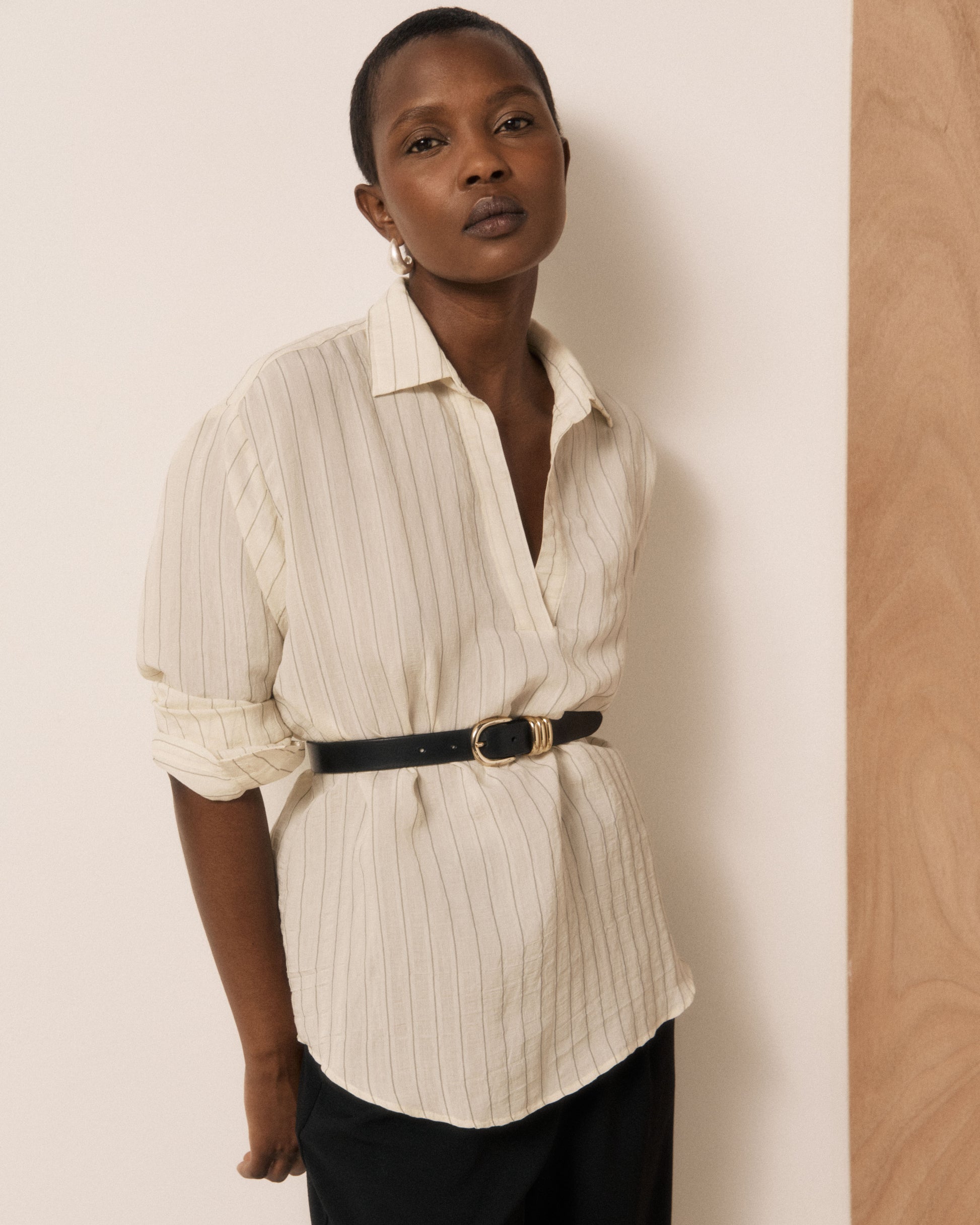 Blouse Femme en Viscose à Rayures Blanc & Noir Chorus
