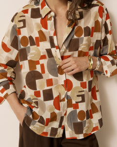 Chemise Femme en Coton imprimé Géométrique Rouge & Marron Cinema
