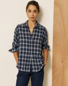Chemise Femme en Viscose à Carreaux Bleu Cinema