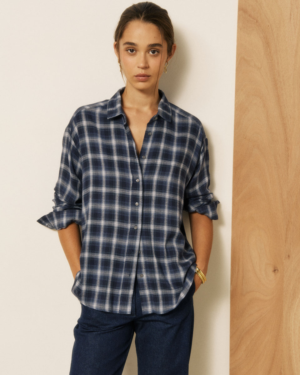 Chemise Femme en Viscose à Carreaux Bleu Cinema - Image principale