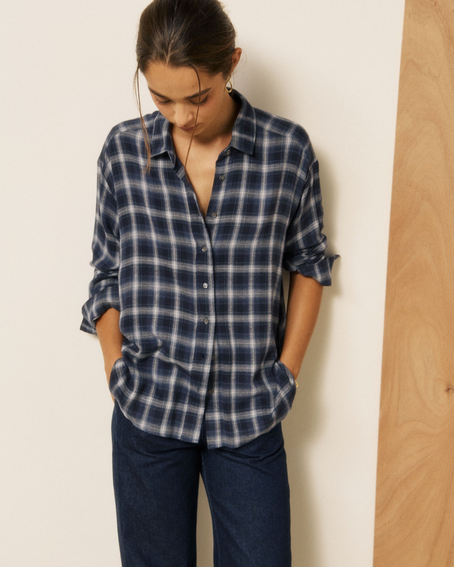 Chemise Femme en Viscose à Carreaux Bleu Cinema