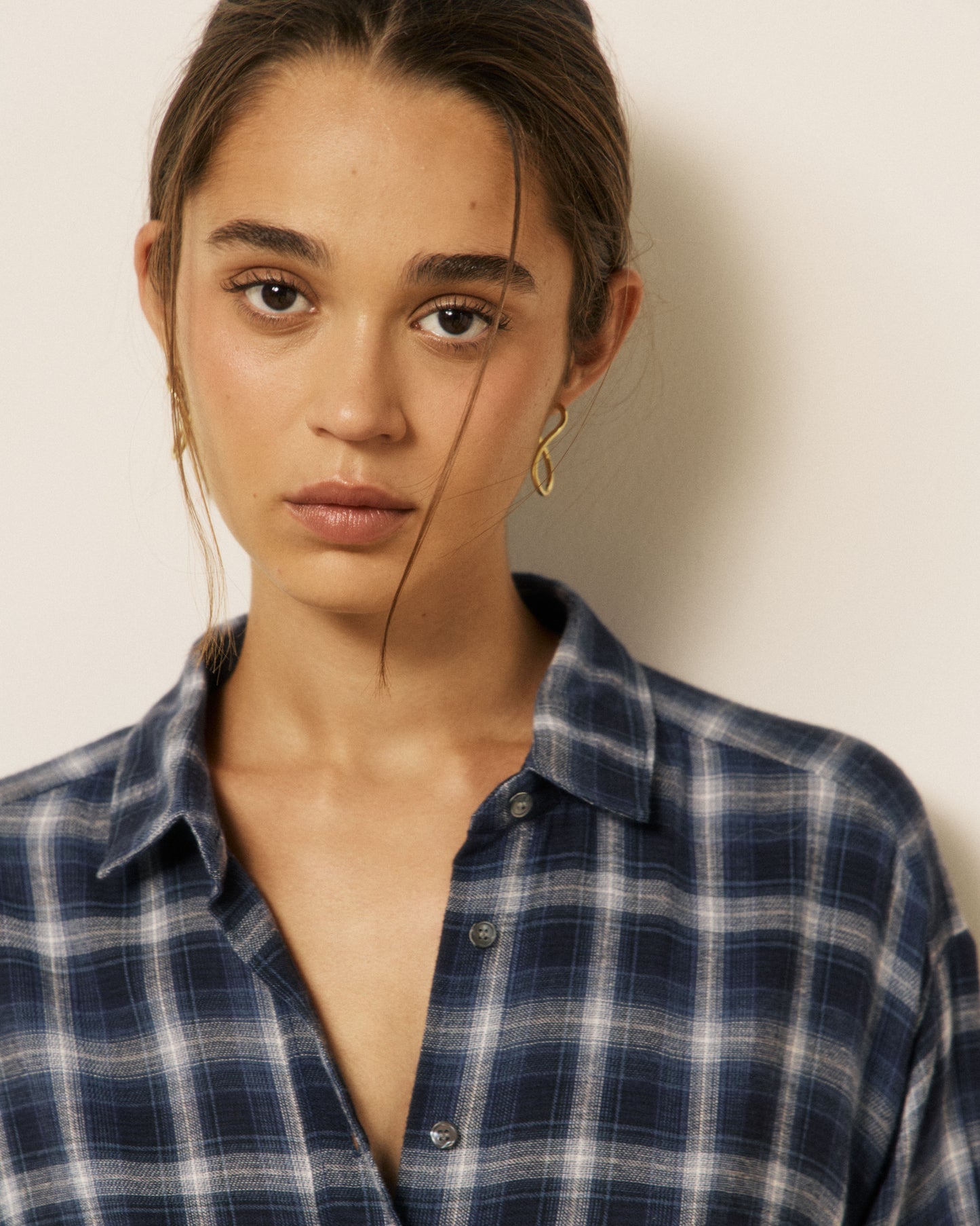 Chemise Femme en Viscose à Carreaux Bleu Cinema