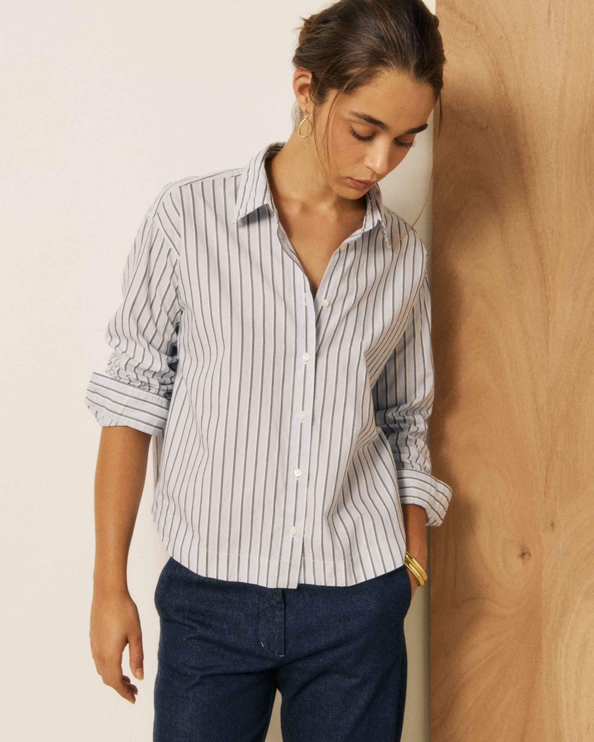 Chemise Femme en Popeline à Rayures Bleu Nuit Clove