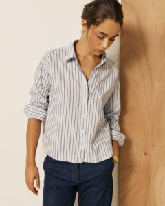 Chemise Femme en Popeline à Rayures Bleu Nuit Clove