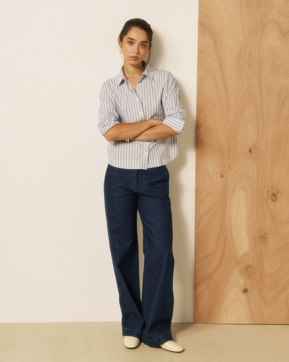 Chemise Femme en Popeline à Rayures Bleu Nuit Clove - Image 3