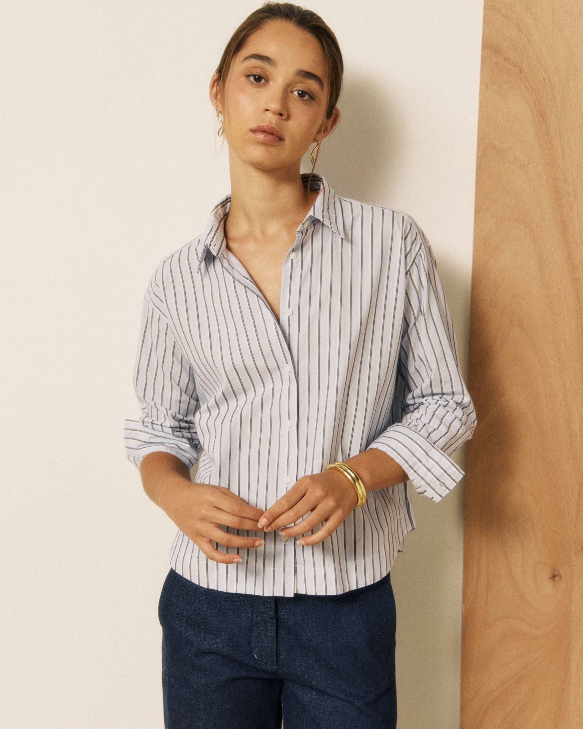 Chemise Femme en Popeline à Rayures Bleu Nuit Clove