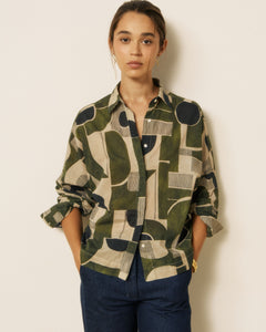 Chemise Femme en Coton imprimé Géométrique Khaki Cosma
