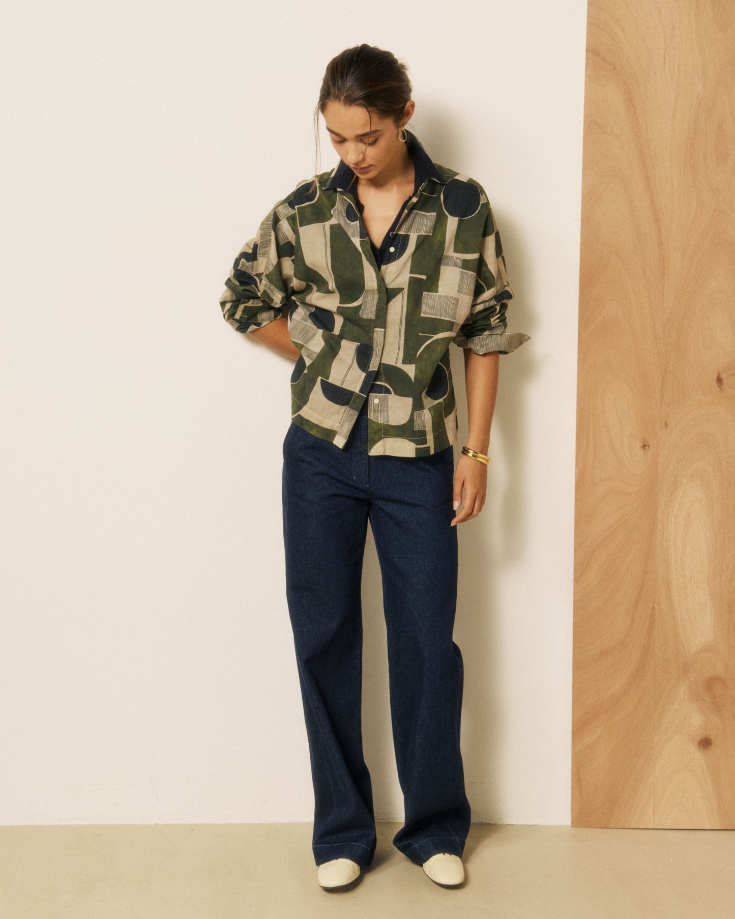 Chemise Femme en Coton imprimé Géométrique Khaki Cosma
