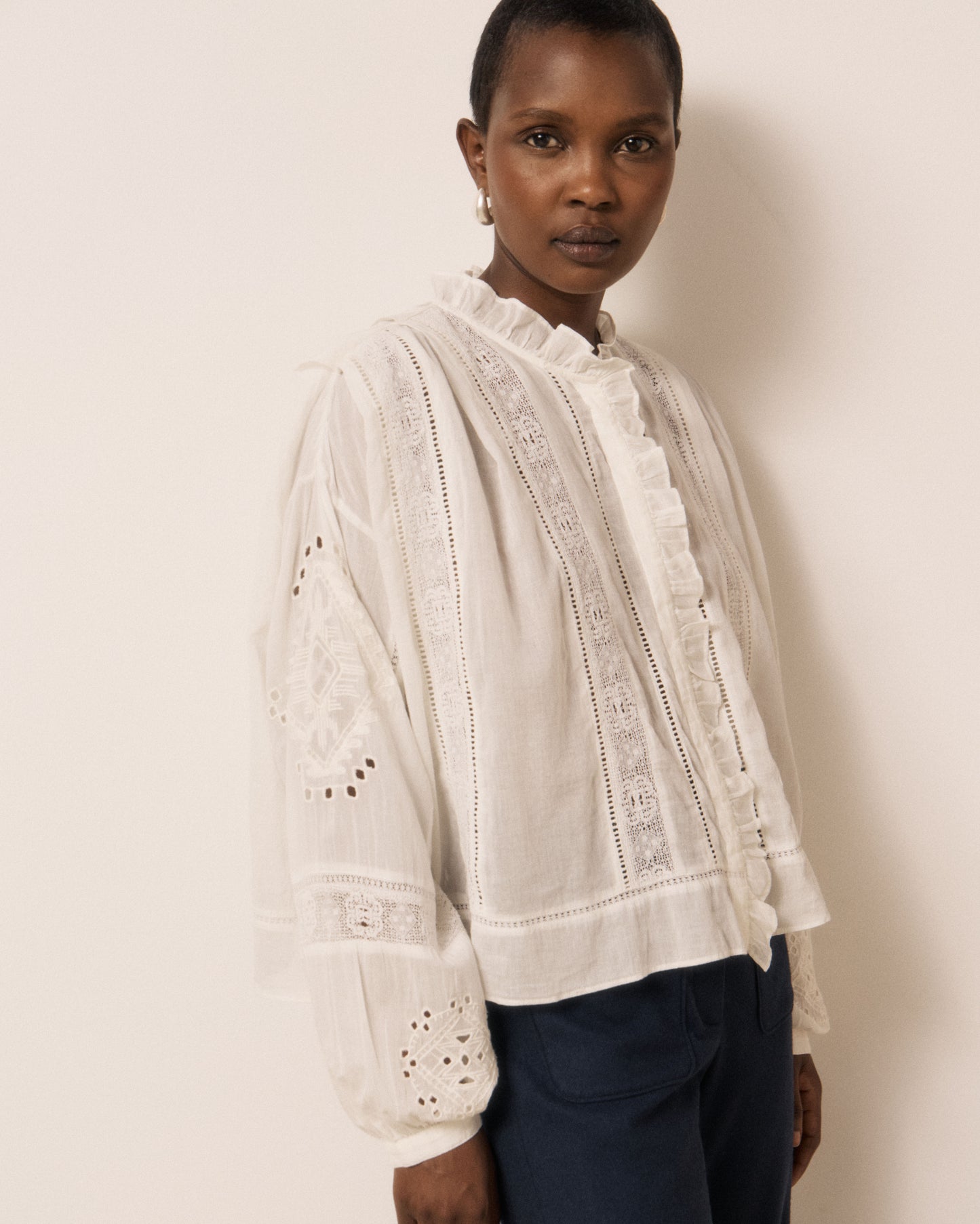 Chemise Femme en Voile de Coton & Broderies Ecru Calie