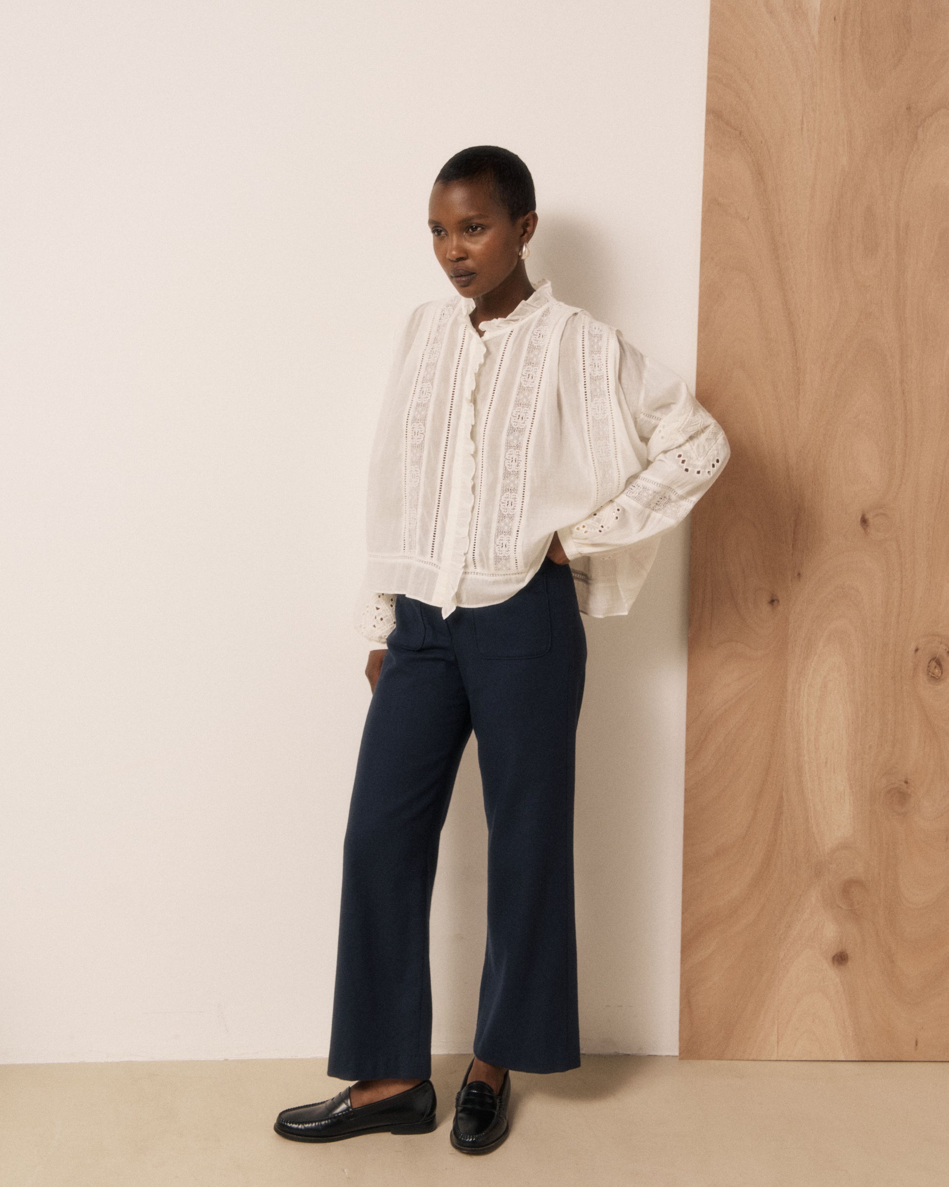 Chemise Femme en Voile de Coton & Broderies Ecru Calie