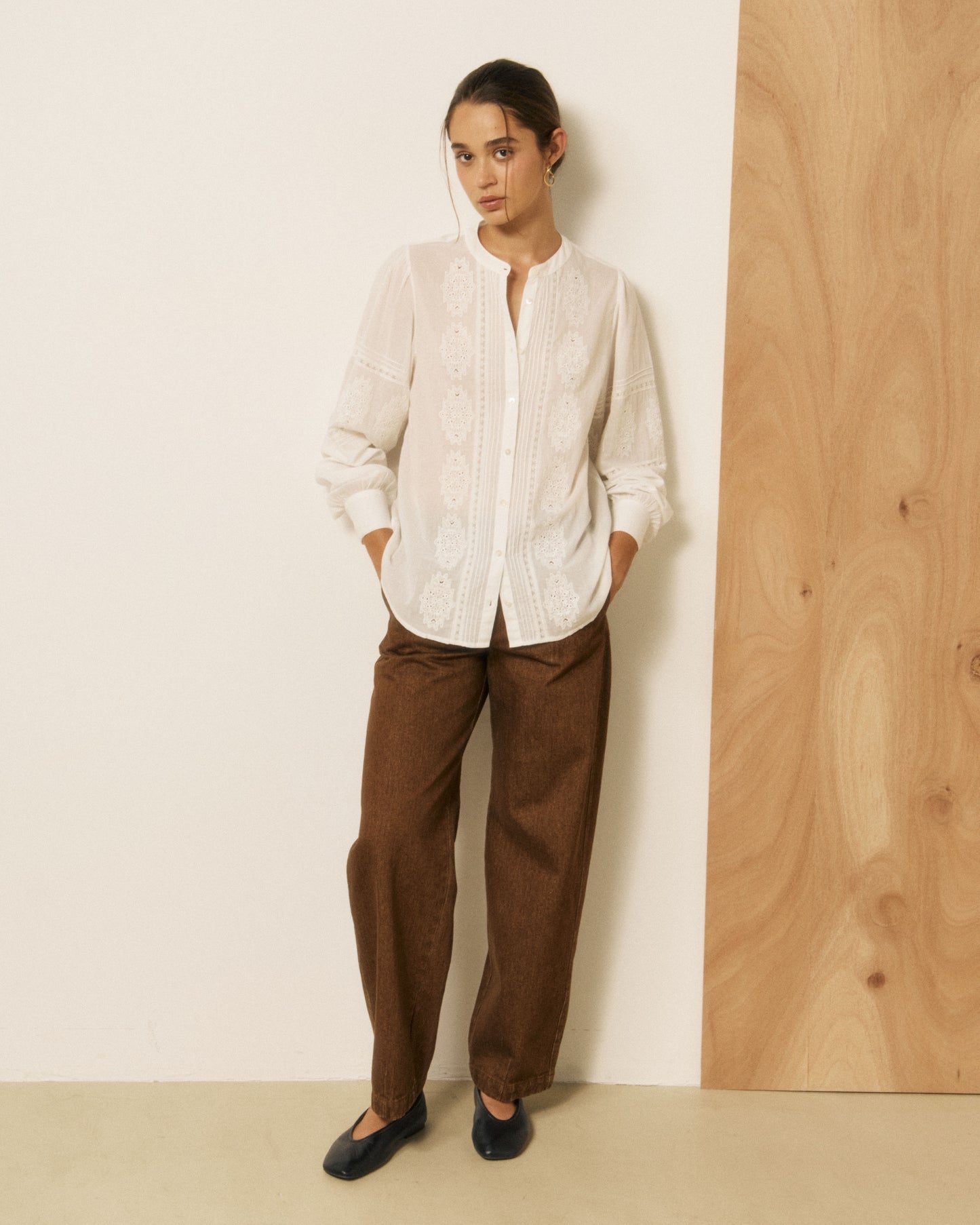 Chemise Femme en Voile de Coton & Broderies Ecru Charly