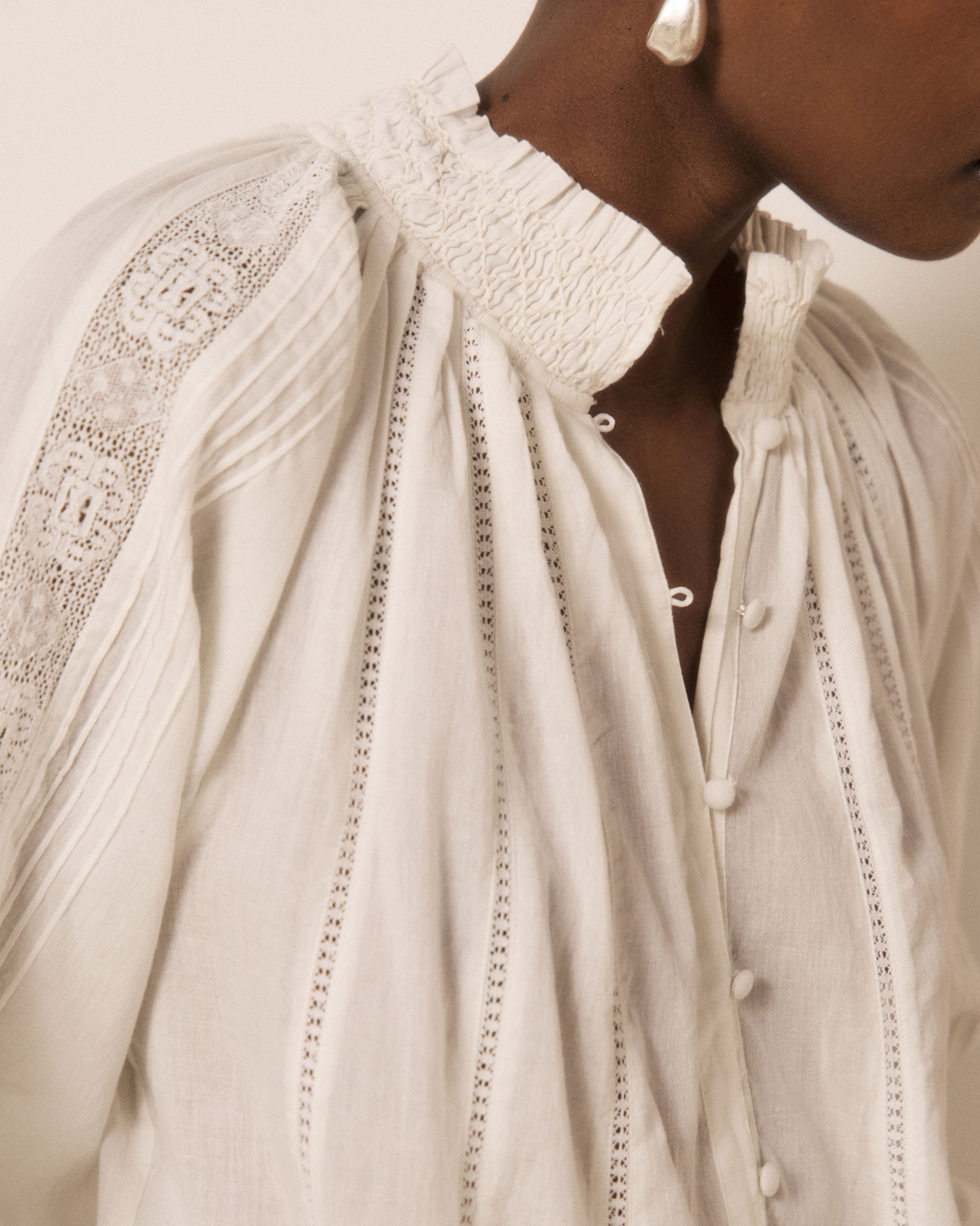 Blouse Femme en Voile de Coton & Broderies Ecru Coline