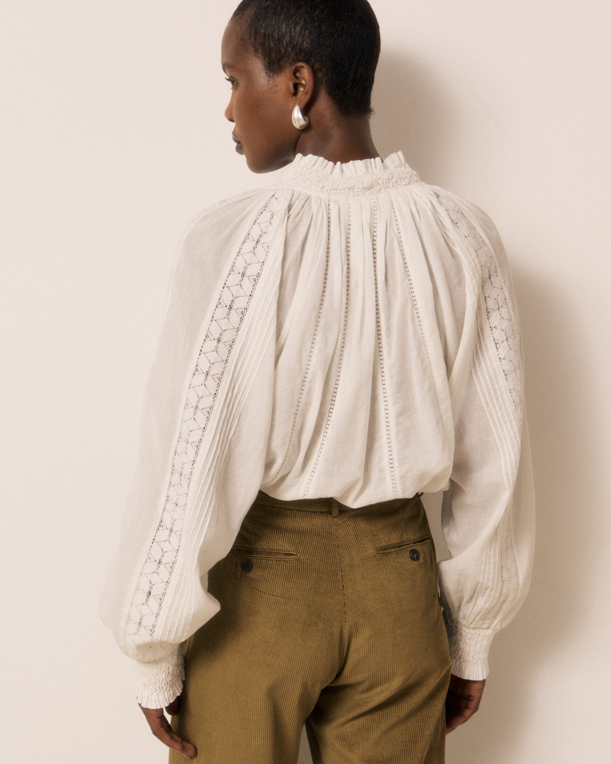 Blouse Femme en Voile de Coton & Broderies Ecru Coline
