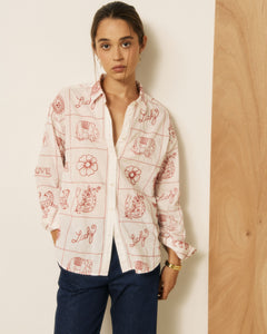 Chemise Garçon en Voile de Coton & Broderies imprimé Ecru Colorado