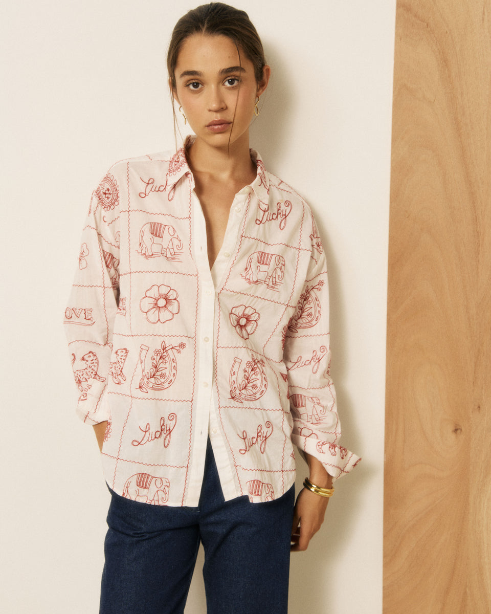 Chemise Garçon en Voile de Coton & Broderies imprimé Ecru Colorado - Image principale